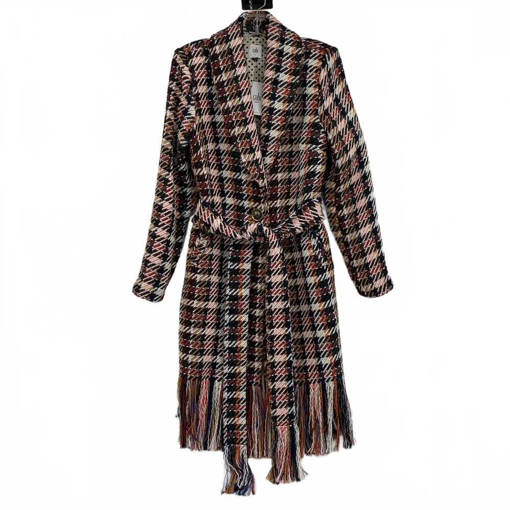CAbi Orange Black Plaid Tweed Fringe Jacket | Womenโs S Regular